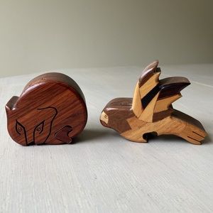 2 Wood puzzle boxes with a felt secret compartment. Handmade